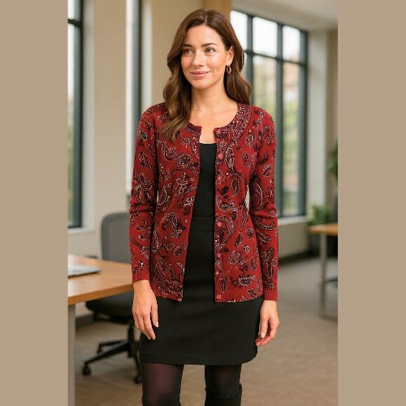 CROFT & BARROW Maroon Paisley Print Cardigan, M, NWT! - Picture 9 of 9
